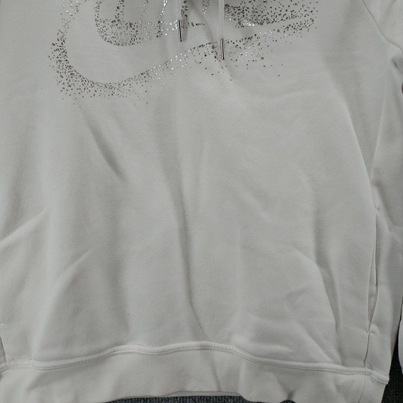 Nike Mens Hoodie White Medium Metallic Logo Funnel Neck Pullover Long Sleeve - Picture 10 of 15